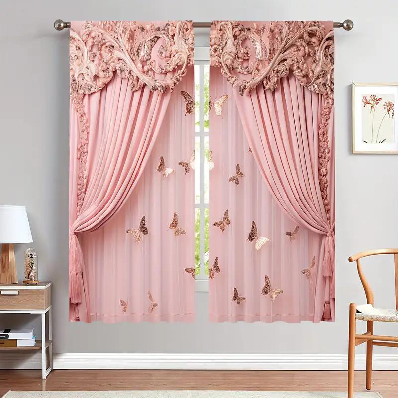 

Роскошные декоративные шторы в европейском стиле, из искусственного розового материала с принтом, подходящие для украшения дома в спальне и гостиной 14Wx39L(35x100CM)x2