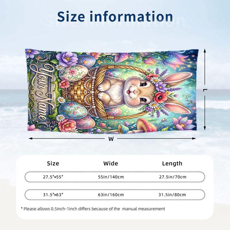Easter Bunny Theme Beach Towel Personalized Custom Name & Text Soft Quick Dry Beach Towel for Swimming Travel