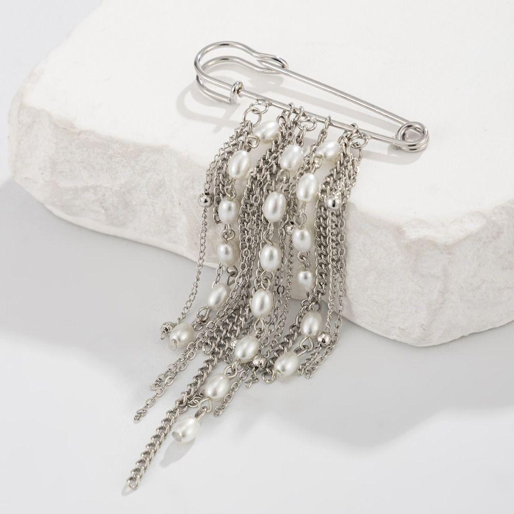 Vintage Long Tassel Brooch Pearl Multi-layer Chains Pin Waist Cinching Fixed Pin Banquet Party