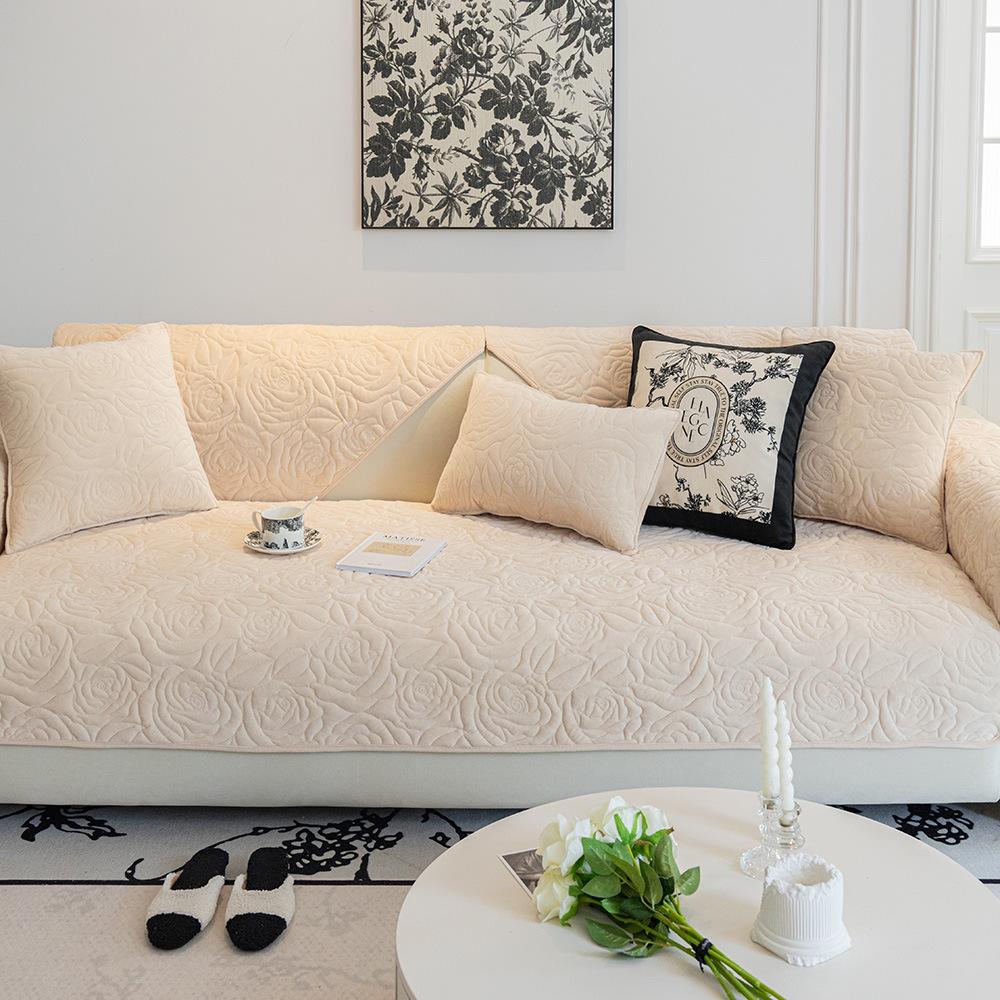 Cojín de Sofá de Terciopelo Cristal de Invierno Nuevo Estilo Crema Francés Claro Funda Funda Paño Cojín de Sofá de Cuero