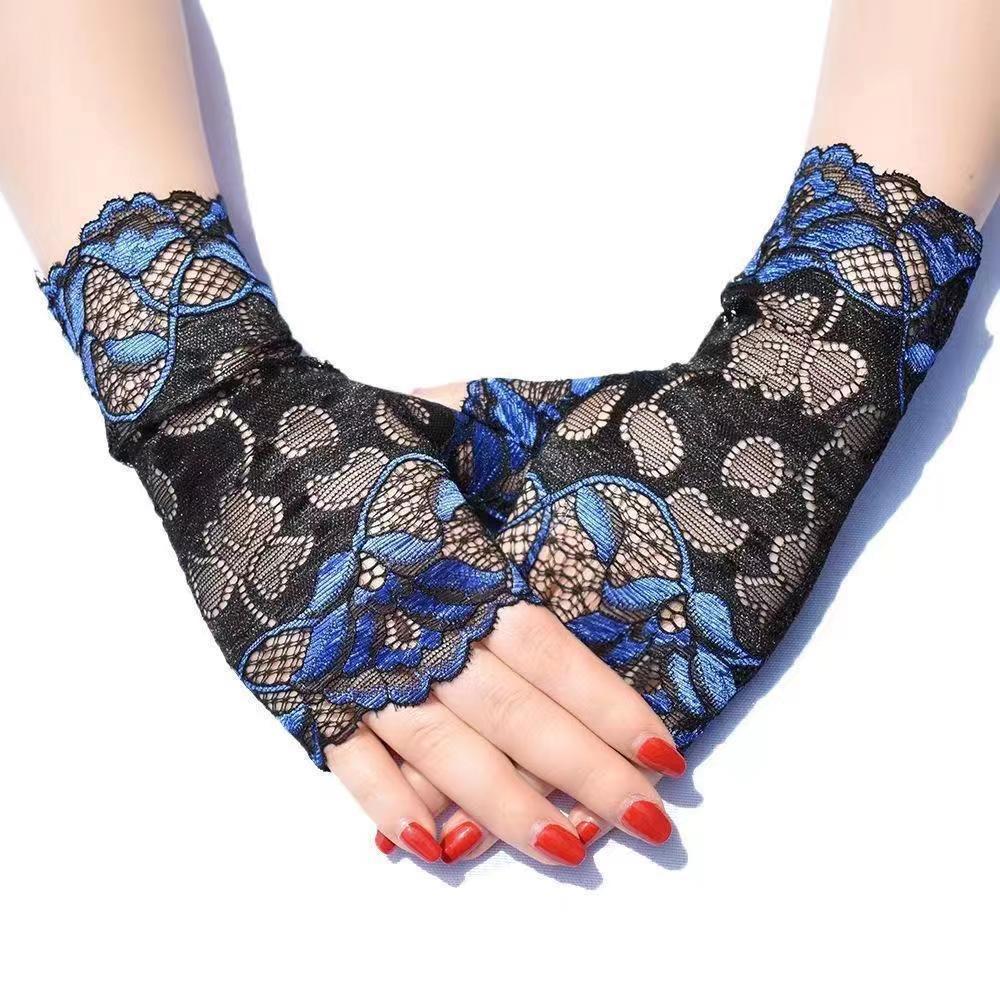 Summer Sun Protection Thin Gloves Women Lace Half Finger Gloves Dance Wrist Decoration Sailor Dance Performance Trendy Driving S