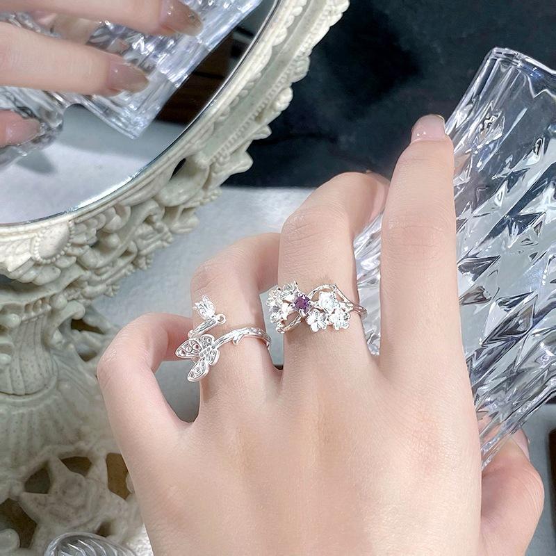 Lila Zirkon Schmetterling Maiglöckchen Fransen Offener Ring Exquisit Sanft Licht Luxus Hochwertiger Sternblume Stapelring