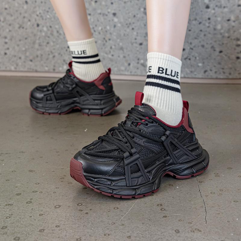 Thick-soled Dad Shoes Women's Heightened 2026 Spring New Versatile Casual Sports Shoes Soft-soled Muffin Single Shoes