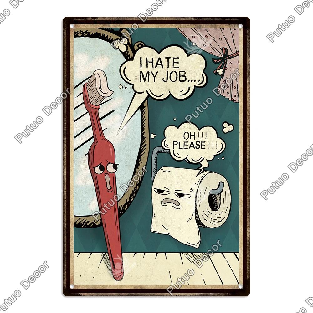 Putuo Decor Restroom Retro Tin Sign Vintage Bathroom Plaque Metal Plates Wall Art Posters Decoration for Toilet Iron Paintings