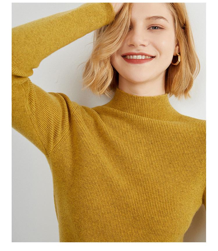 Women's Elegant Slim Fit Pullover: Solid Color Knit Sweater with Stand Collar - Autumn Winter Collection
