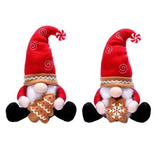 Charming Christmas Gift Sets Gnome Decoration, Nordic Red Santa Figurine, Tomte Swedish Window Display Dolls Elf Ornament with Tree/Snowflake