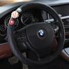 DERMAY Schwarzer Auto-Lenkradbezug mit süßer Blume für Frauen Mädchen Größe M Passend für 14-15" Lenkrad 95% Autos O- und D-Form