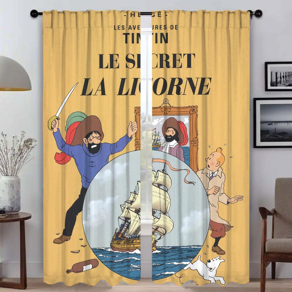 

Приключения Тинтина Раздел Затемняющие Шторы для Комнаты 2 Панельные Шторы для Спальни Домашний Интерьер Шторы Оттенки Гостиная W132xH241cmx2pcs-CL