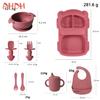 8 PCS Children's Dishes Set Silicone Tableware Set Spoon Fork Suction Cups Bowls and Bib Baby Stuff