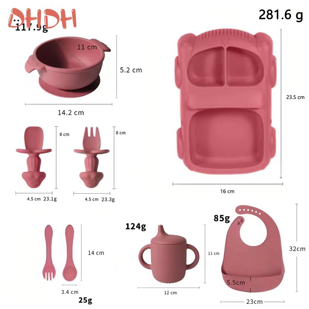 8 PCS Children's Dishes Set Silicone Tableware Set Spoon Fork Suction Cups Bowls and Bib Baby Stuff