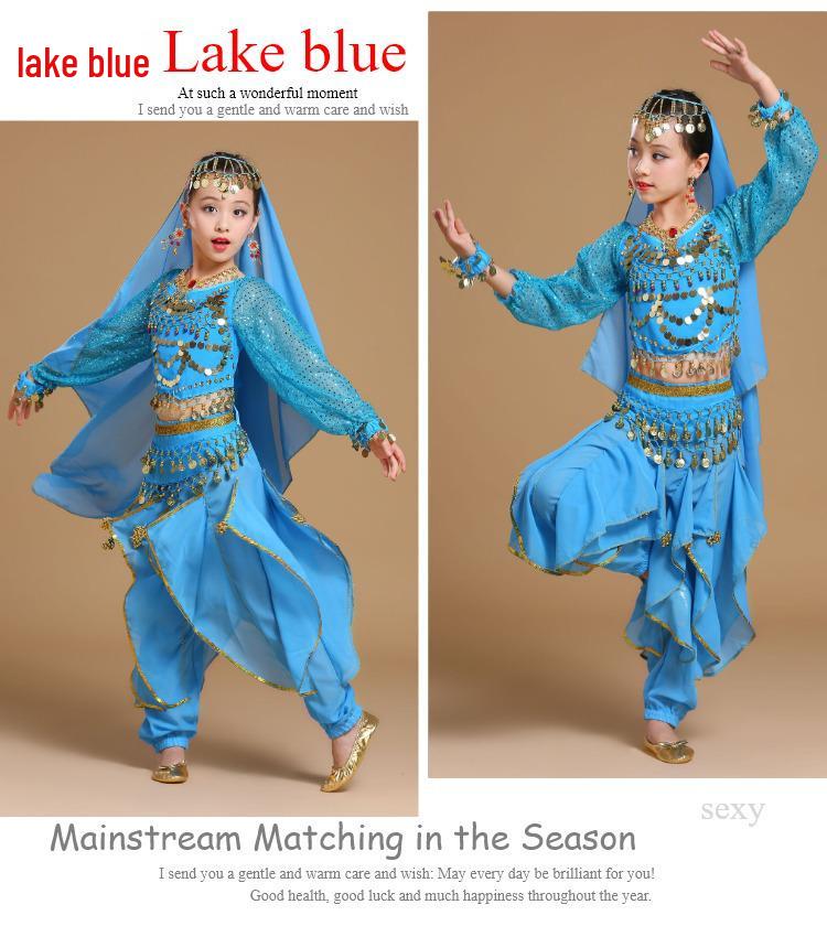 Costume da Danza Indiana per Bambini: Costume per Esibizione di Danza del Ventre e Minoranze dello Xinjiang per Bambina