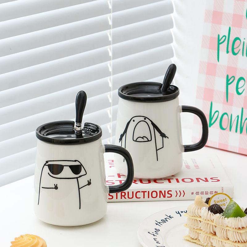 Simple Cartoon Ceramic Mugs Creative Personality Couple Mug Coffee Mug Men's Women's Milk Mugs Home Water Cup Drinkware