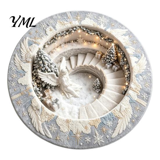 Soft Crystal Velvet Mat 3D Optical Illusion Round Christmas Rug, Cute Santa Claus Floor Mat, Holiday Area Carpet Vivid Printed Circular for