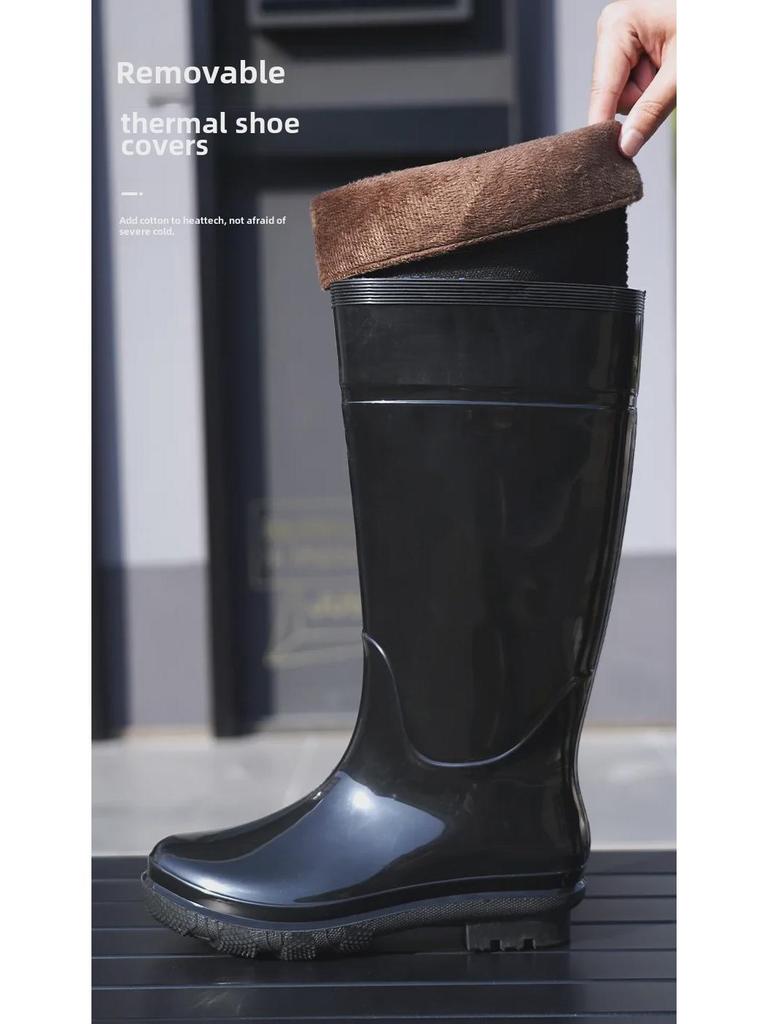 Men's Wear-Resistant Waterproof PVC Work Boots: Non-Slip, Velvet-Lined for Autumn/Winter