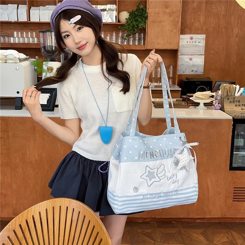 Cute Polka Dot Tote Bag for Women Shoulder Bag with Star Print and Striped Design, Large Capacity Everyday Bag