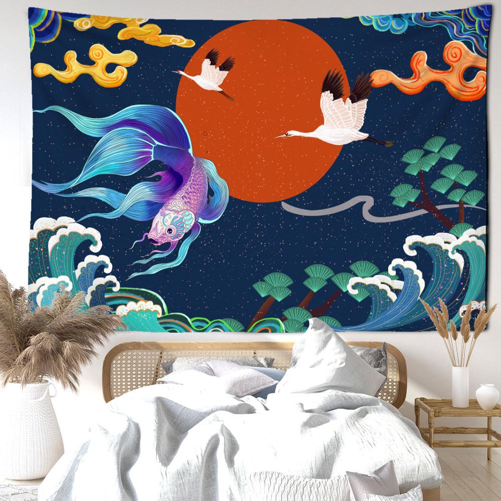 

Фея Журавль Кои Картина Маслом Гобелен Настенный Богемный Загадочный Психоделический Гостиная Спальня Домашний Декор 95x70CM