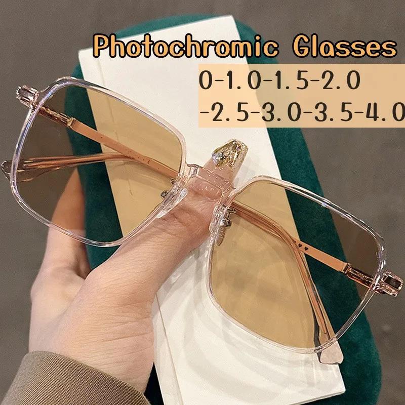 

Smart Photochromic Myopia Glasses Luxury Design Short Sighted Minus Diopter Eyewear Men Women Large Sqaure Frame Eyeglasses
