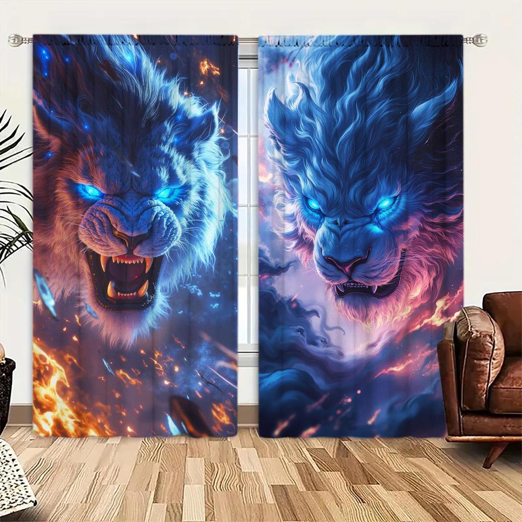 Panels Shanhaijing Divine Beast Theme Printed Curtains Shade Privacy Protection Suitable Decorating Various Rooms Made Of Polyester