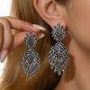 Silver Needle Rhinestone Flower Stud Earrings - Light Luxury Retro Court Style for Women
