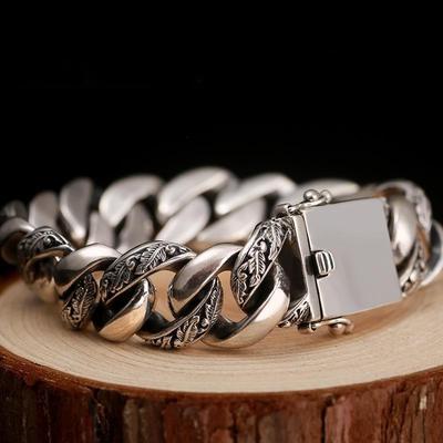 High End Retro Tang Patterned Bracelet, Rock Punk Motorcycle Men's Jewelry, Thick Smooth Surface Large Bracelet