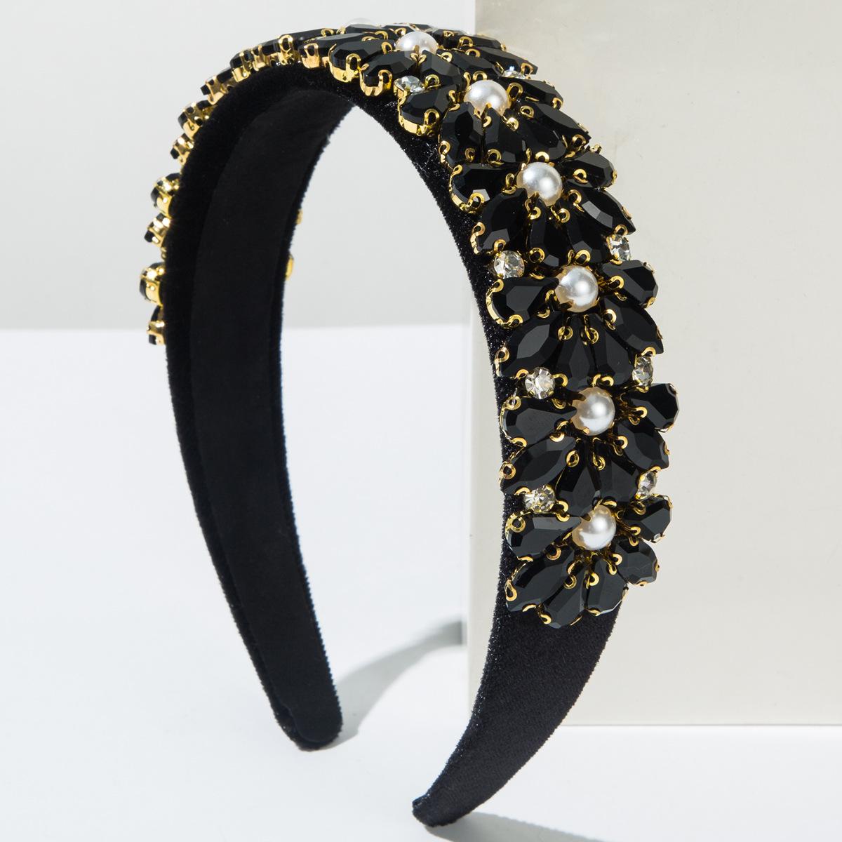 

European and American Trend Colored Glass Drill Hoop Retro Court Style Full of Diamonds Heavy Industry Ball Party Hair Accessories Woman 2026 чёрный