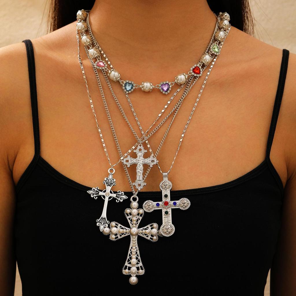 Unisex Cyberpunk Multi-layer Cross Necklace – European & American Design