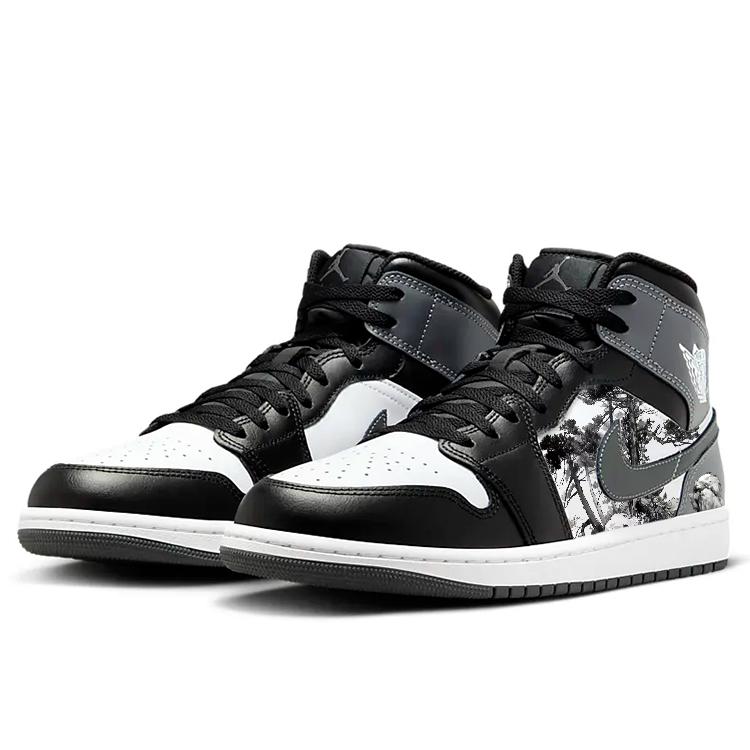 Jordan Air Jordan 1 Cushioning Slip Resistant Abrasion Resistant Mid top Vintage Basketball Shoes Unisex Black White DQ8426-001(Team56-)