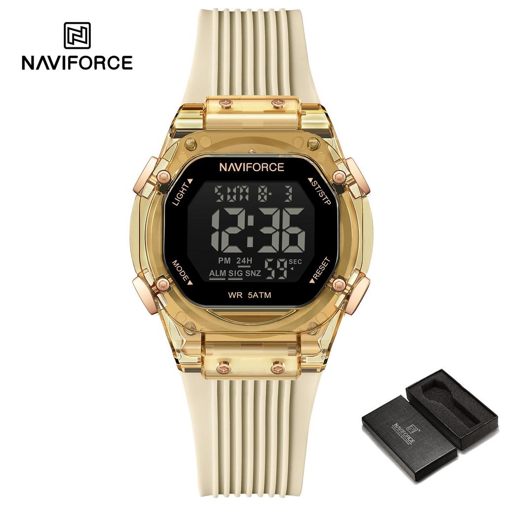 NAVIFORCE Digital Women Watch Alarm Calendar Date LCD Display Sports Chronograph Silicone Strap Waterproof Ladies Girl Watch Gift NF6114