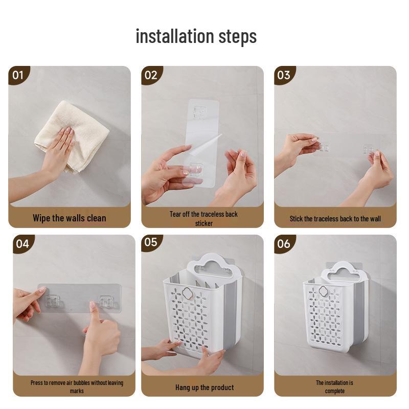 Foldable Wall-Mounted Laundry Basket: Punch-Free, Multifunctional, Large Capacity Storage Bucket for Bathroom.