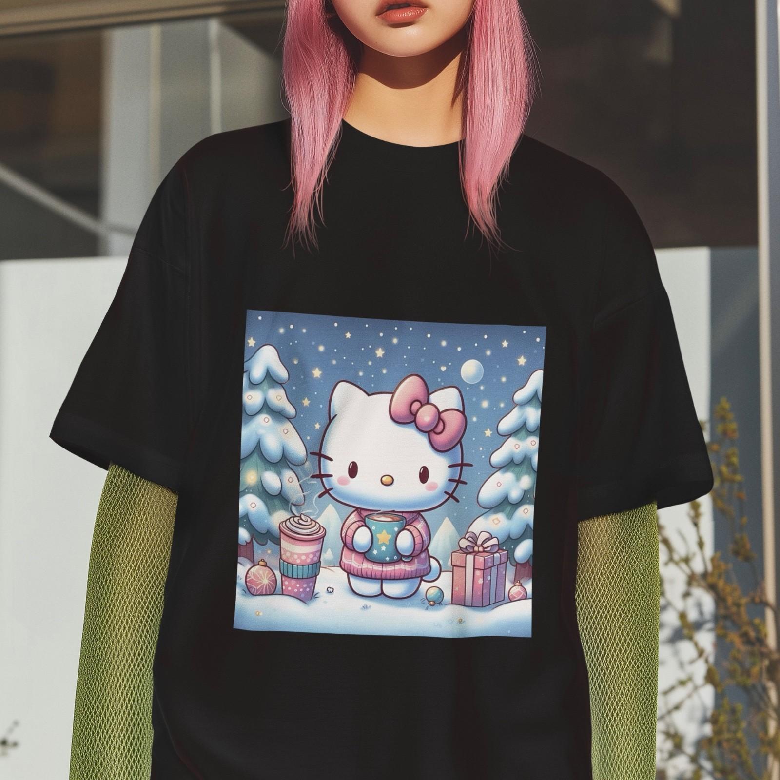 Cute Hello Kitty Christmas T-Shirt Winter Snow Gift Graphic Sweatshirt Unisex XXL