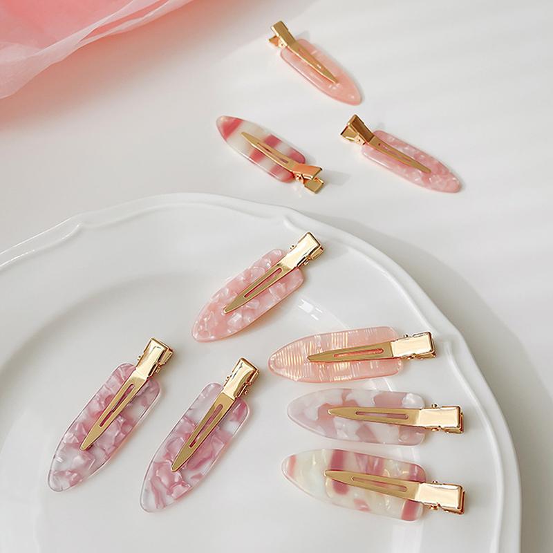 2Pcs Korean Style Hair Styling Tool Simple Pink Seamless Hair Clip For Women Sweet Fresh Bangs Clip Duckbill Clips Hairpins