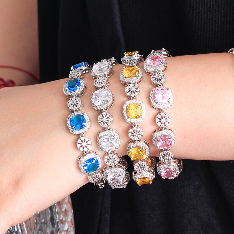 Seiko Light Luxury Color Treasure Bracelet Square Candy Micro-Inlaid Zircon Luxury Bracelet Zircon Jewelry
