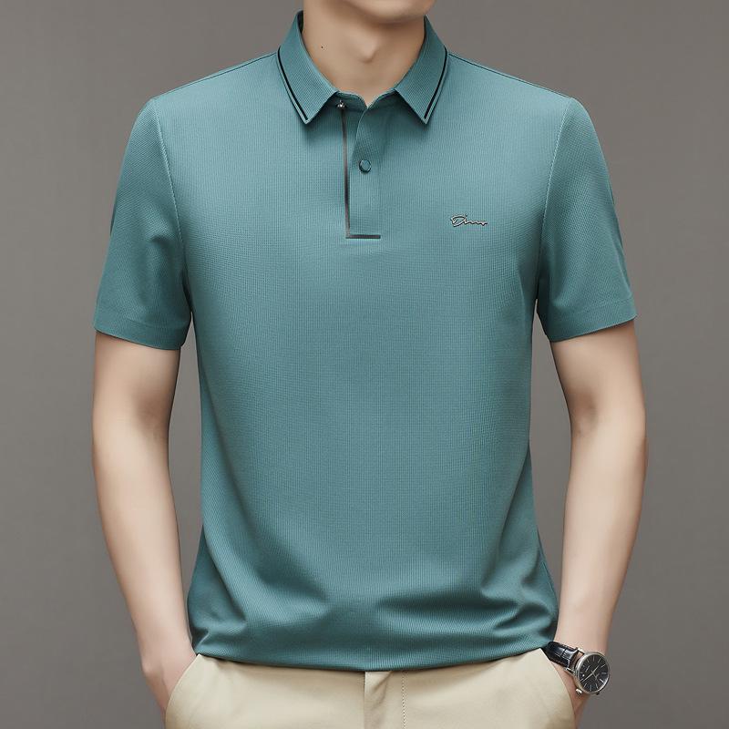 

Летняя однотонная футболка с короткими рукавами, бесшовная повседневная деловая рубашка поло, топ для мужчин молодого и среднего возраста M