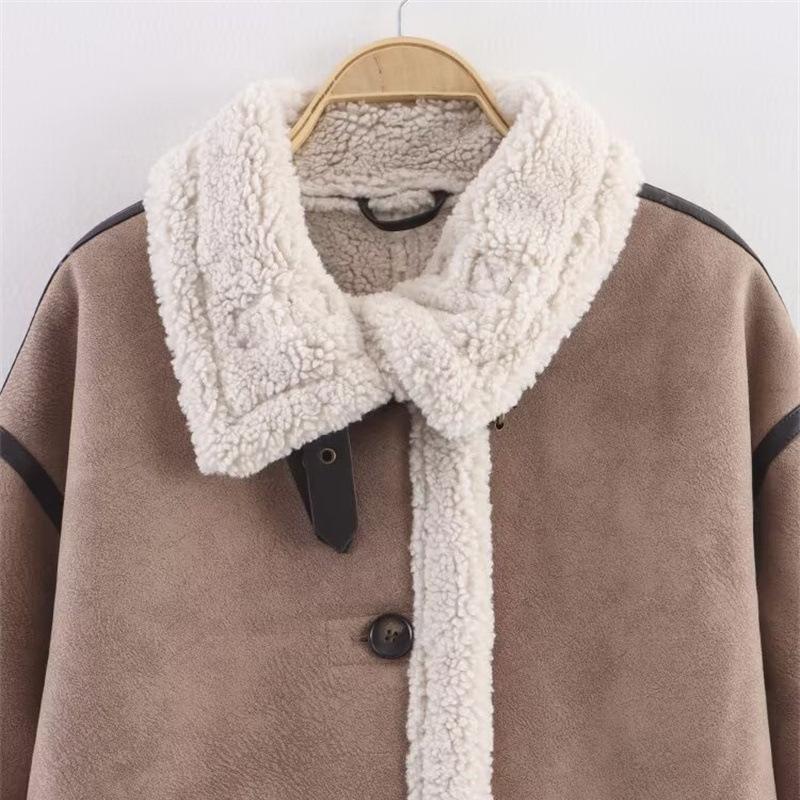 Autumn and winter new imitation fur fashion street long double-sided breasted coat in Europe and America