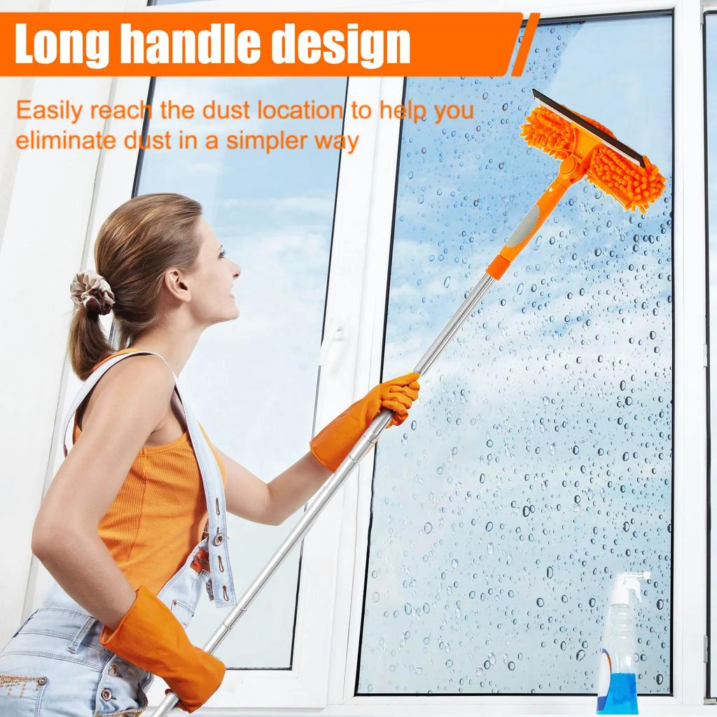 Extended Window Cleaning Tool Glass Cleaner Mop with Silicone Scraper Window Cleaning Brush Household Cleaning Tools