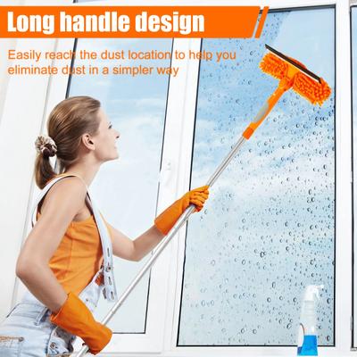 Extended Window Cleaning Tool Glass Cleaner Mop with Silicone Scraper Window Cleaning Brush Household Cleaning Tools