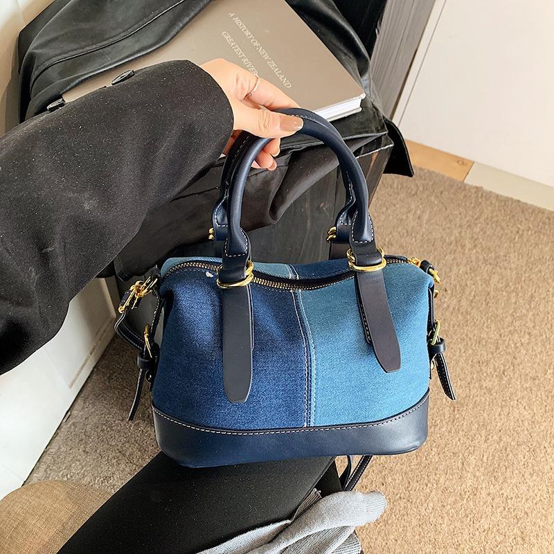 Denim bag women's autumn and winter versatile new casual messenger bag contrasting color portable commuter pillow bag