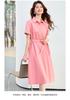 26 year new summer casual high-end shirt skirt, mid length skirt, waist cinching elegant short sleeved skirt, A-line skirt, dress, skirt