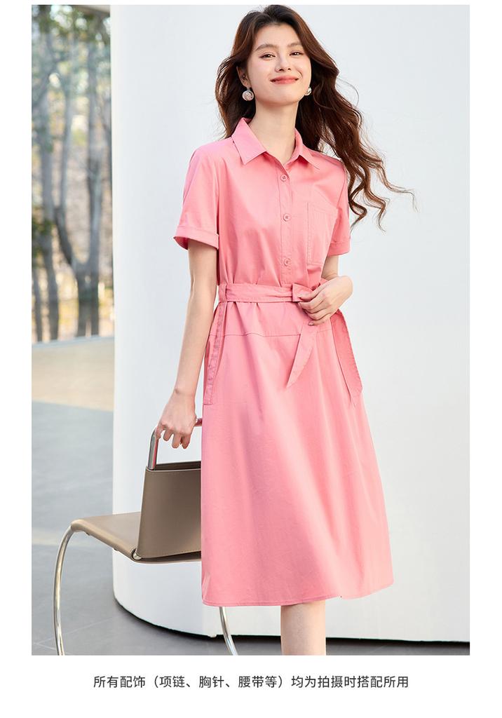 26 year new summer casual high-end shirt skirt, mid length skirt, waist cinching elegant short sleeved skirt, A-line skirt, dress, skirt
