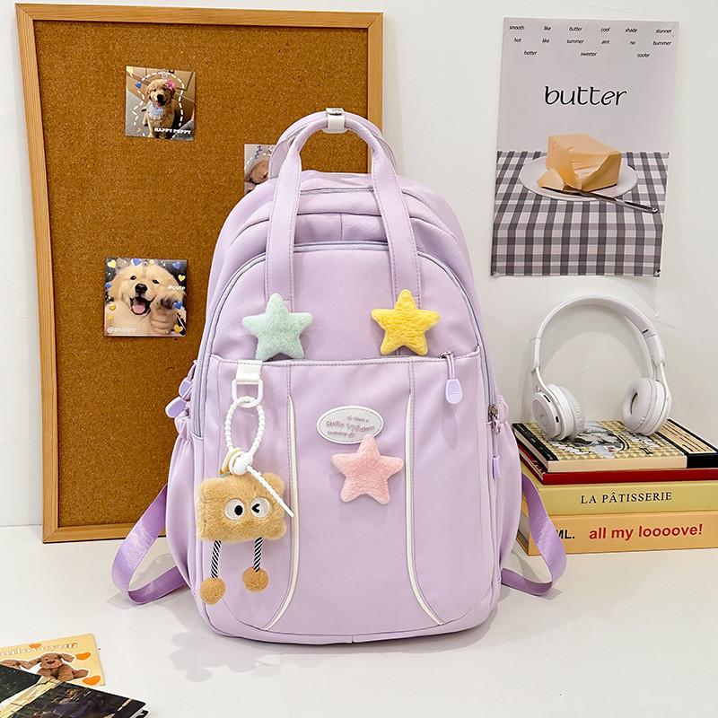 

Nylon School Backpack For Kids With Solid Color And Letter Print Design For School Use фіолетовий