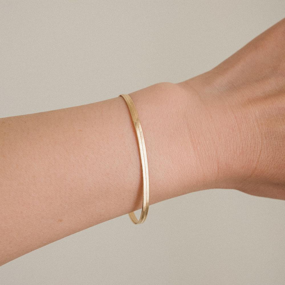 EManco 2/3/4/5mm Flat Snake Chain Bracelets Gold Plated Cartilaginous Flat Herringbone Stainless Steel Chain Women 3mm -- 16.5cmL (YS33300)