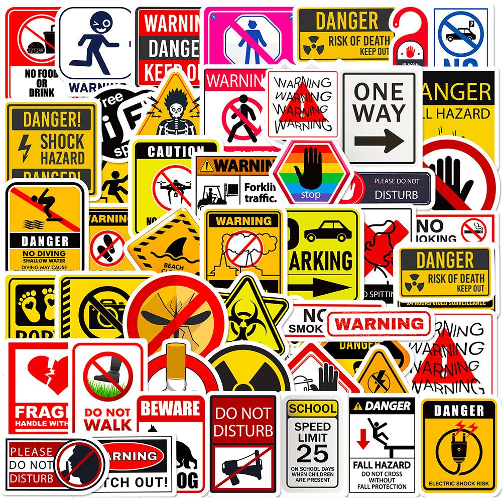 10/30/50pcs Warning Danger Signs Stickers Cool Safety Symbol Decals Graffiti DIY Motorcycle Scooter Helmet Waterproof Sticker