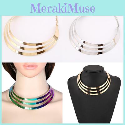 Futuristic Metal Collar Necklace With Waterwave Chain For Steampunk And Gothic Styles