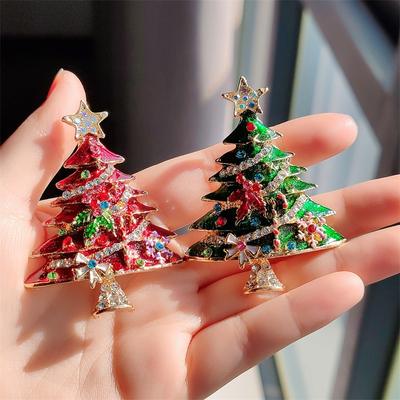 Heiß verkaufte Weihnachtsbrosche, Emaille-Diamant-Weihnachtsbaum, Öltropfen-Strass-Anstecknadel, Herbst- und Winter-Pullover-Anzug-Accessoires