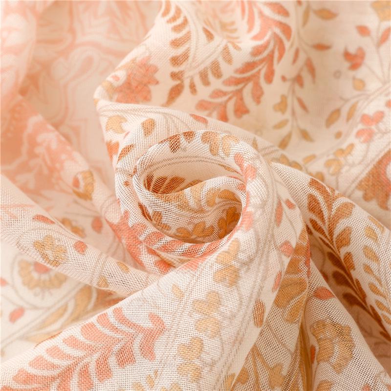 Yitao Women's Ethnic Cotton-Linen Scarf: Orange Wheat Ear Tassel Design, Ideal for Travel, Beach, or Shawl Use