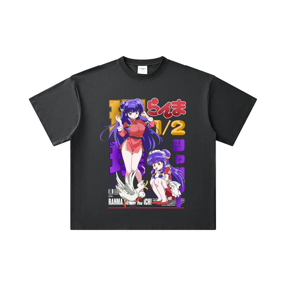 260 GSM Double Yarn 32 Count 100% Cotton Ranma 12 V4 Shampoo Print Unisex Heavy Cotton T Shirt