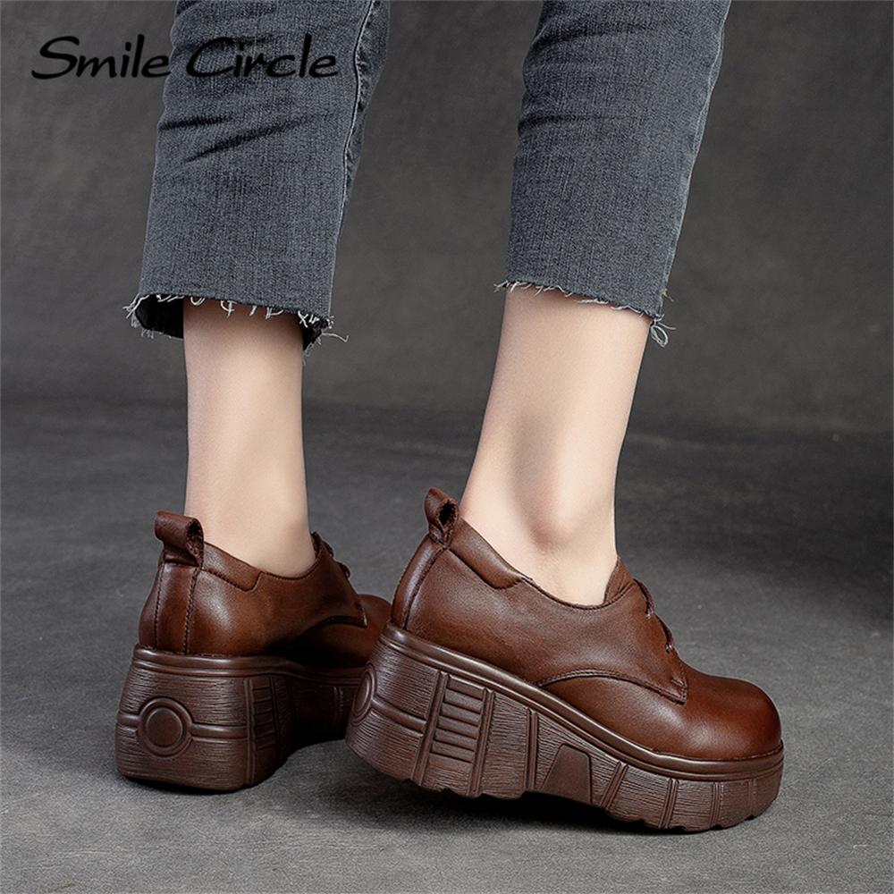 Přírodní kůže Nízké mokasíny Šněrování Hrubé dno Ploché boty Módní design Ležérní Dámská obuv