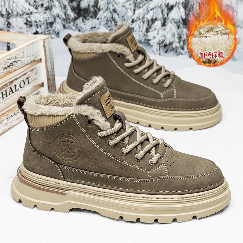 Martin boots men's winter velvet thickened warm high-top tooling shoes British retro men's shoes medium-top snow cotton shoes