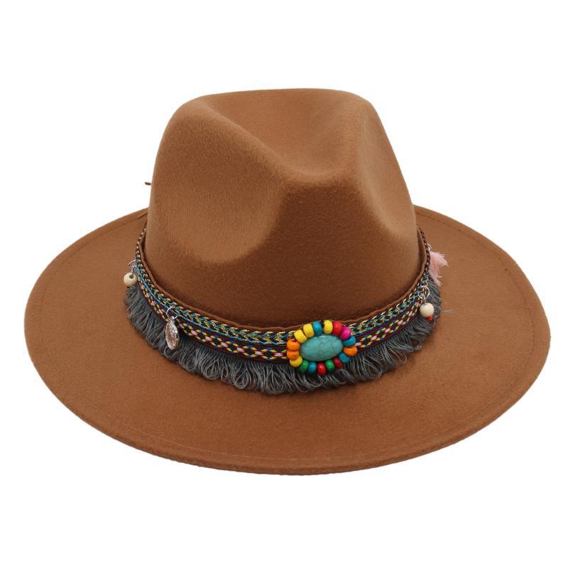 Ethnic Style Top Hat, Gem Decorated Jazz Hat, Men'S And Women'S Felt Hats, Mongolian Plush Hats, Fedora Hats Are Trendy