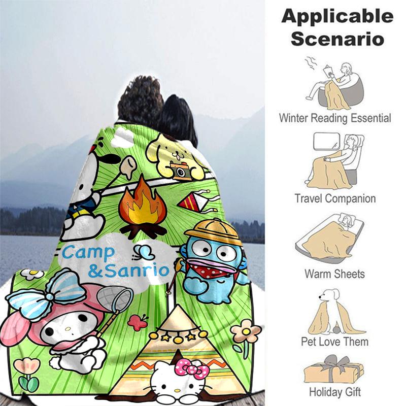 1pc Camp Sanrio Adventure Blanket, Soft & Cozy Throw Blanket, Perfect Gift for Any Occasion,Living Room, Travel, Camping, Car Blankets, Beach, Office